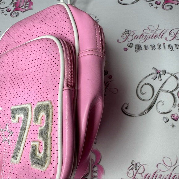 Roots Backpack pink 2000s sporty preppy athletic style 73 fuzzy logo zippers - Picture 11 of 14